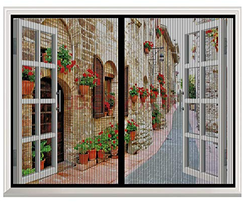 Moustiquaire Fenêtre Magnétique, Automatiquementfermé, Moustiquaire Porte sans Percer pour Couloirs, Noir, (47x47inch)120x120cm