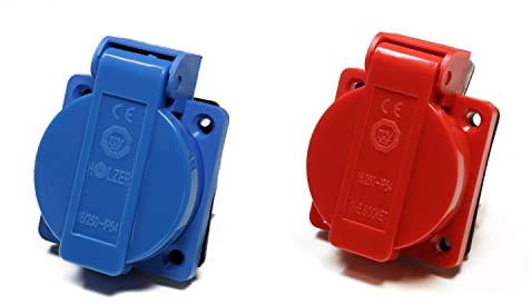 8 Stück/Einbausteckdose Schuko Steckdose 16A mit IP54 / + Flansch Dichtung (4x Blau / 4x Rot)