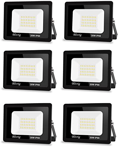 Blivrig Proyector exterior LED 3000LM IP66 impermeable para exteriores, 30 W, luz blanca cálida, 3000 K, para estadios, fábricas, aparcamiento, garaje