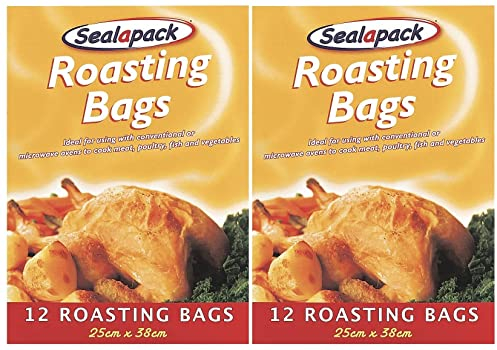 24 x Bratbeutel, Geschmacksverschluss, Kochbeutel für Öfen und Mikrowellen, zum Kochen von Fleisch, Geflügel, Fisch, Truthahn und Gemüse, 25 x 38 cm