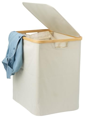 bremermann Wäschesammler, Wäschebox, Kleidertonne mit herausnehmbarem Wäschesack und Deckel ca. 60 Liter (Beige)