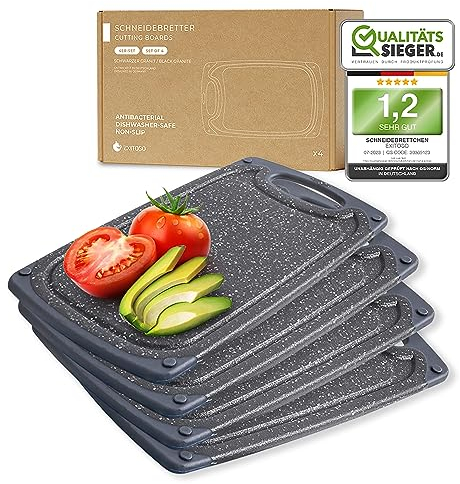 Exitoso Juego de 4 tablas de desayuno, con ranuras para jugo, aptas para lavavajillas, aspecto de mármol oscuro, plástico, antideslizante, sin BPA, juego de tablas de desayuno