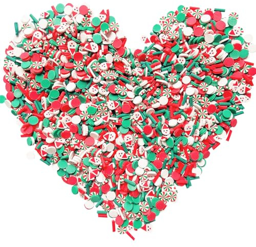 EHOPE Christmas Slices Fake Sprinkles Resin Sprinkles Fake Candy Sprinkles Clay Sprinkles Polymer Sprinkles Polymer Clay Slices for Nail Art DIY Crafts Cake Phone Case(Christmas+Round-40G)