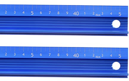 HARFINGTON 2pcs Raised Grip Metal Ruler 45cm Metric Ruler Measure Aluminum Alloy Anti Slip Protective Ruler Straight Cutting Ruler Measuring Tool with Hanging Hole for Cutting Measuring, Blue