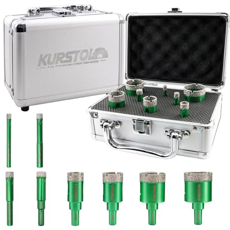 KURSTOL Diamond Core Drill Bit Kit - 6/8/10/12/20/25/32/35mm Round Shank Tile Hole Saws for Dry Drilling Porcelain Ceramic Tile Granite Marble Stone