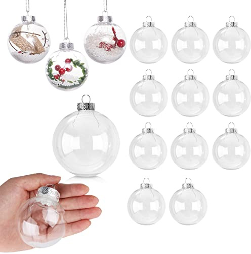 Weihnachtskugeln zum Befüllen & Selbst Gestalten (Ø 6cm) – Transparente Christbaumkugeln Kunststoff zum Bemalen – Bruchfeste Deko & Bastelset für Personalisierte Geschenke & DIY Baumschmuck,12 pcs