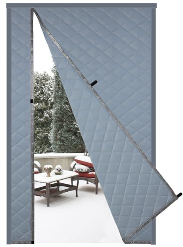 Risareyi Isolante Termico Tenda Magnetica per Porte 80x220cm, Grigio Pelle PU Copertura, Apertura Laterale Tenda Termica Isolante Freddo e Caldo, Reversible, Chiusura Automatica