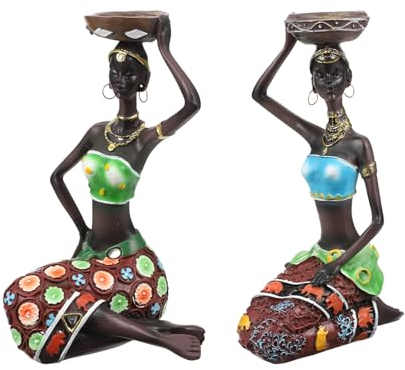 Warmhm 4 Stück Dekorative Ornamente Hochzeitsdekorationen Für Tische Rustikale Heimdekoration Afrikanische Frauenfiguren Statuen Teelichthalter Dekoratives Kerzenlicht Abendessen