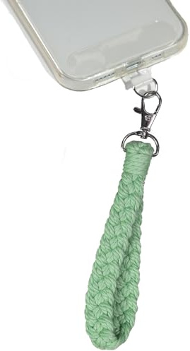 AMAYO - Boho Handykette Universal, Handyanhänger, Handy Perlen Schlüsselband, Handschlaufe, Baumwolle, Armband, Handyband, kompatibel mit jedem Handy, Smartphone und Handy Hülle (Grün Makramee)