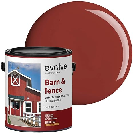 EVOLVE Barn & Fence Paint, Flat (Red), 1 Gallon – Durable Scratch-Resistant Wood Coating for Outbuildings & Fences, Fast-Dry Water-Based Formula