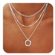 Picuzzy Layered Silver Plated Necklaces for Women, Layering Stacked Stackable Layer Silver Plated Choker Necklaces for Women Trendy Stack Stacking Circle Pendant Paperclip Chain Necklace Jewelry Set