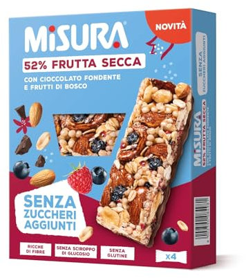 Misura Barretta con Frutta Secca, Cioccolato Fondente e Frutti di Bosco | Senza Zuccheri Aggiunti | Packaging esterno in Carta Certificata FSC| Confezione da 120 grammi