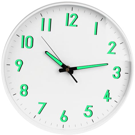 Wowlela Leuchtende Wanduhr 12 Zoll Groß mit Leuchtziffern, Lautlos und Batteriebetrieben, Rund Hängeuhr für Wohnzimmer, Küche, Büro, Schlafzimmer