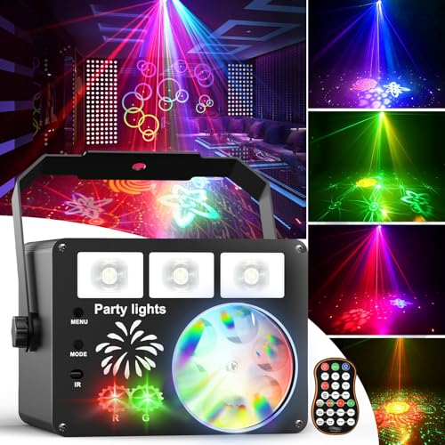 Luci da Palcoscenico Discoteca,YAZEKY 60 Motivi RGB Luce della Festa Della Discoteca,3 in 1 con Effetto UV, Luce Stroboscopica Discoteca Attivata dalla Musica USB Girevole a 360° per Natale,Bar,Feste