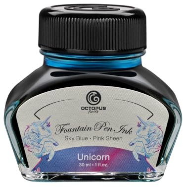 Octopus Fluids Unicorn Sheen Ink, inchiostro per penna stilografica in barattolo, inchiostro lucido, blu, 30 ml