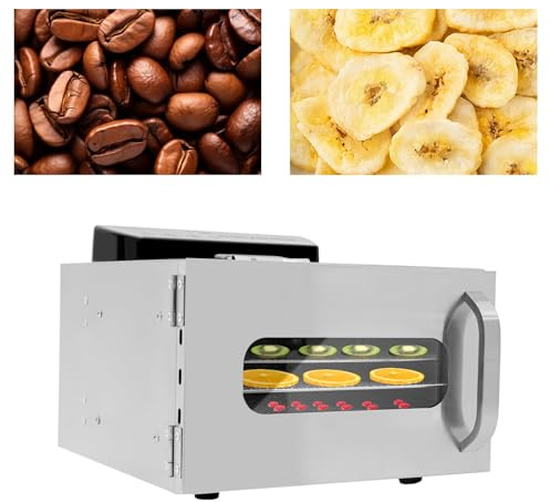 6 Etagen Edelstahl Dörrautomat Food Dehydrator mit Temperaturregler (30-90°C), Obst und Fleisch Dörrautomat Groß 24h Timer, Kurze Trockenzeit