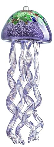 H&D HYALINE & DORA Carillon éolien en verre soufflé violet en verre soufflé pour l'extérieur - Décoration en verre de mer pour terrasse, jardin, balcon, porche (35,6 cm)