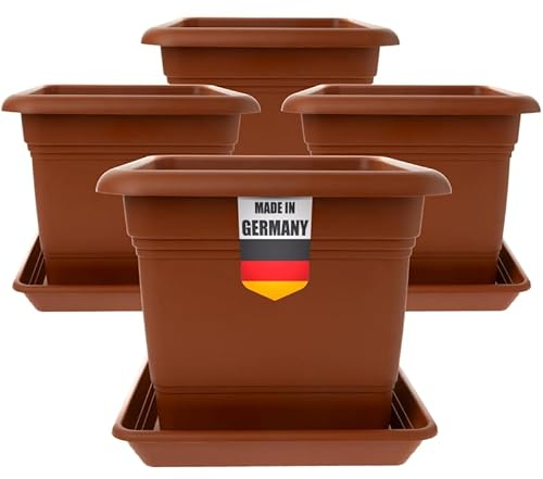 2friends Großer Pflanzkübel 48x48 für Außen 4er Set Terracotta - Wetterfester Blumentopf in Premium-Qualität Ideal für Outdoor, Große Blumentöpfe mit Effizientem Entwässerungssystem