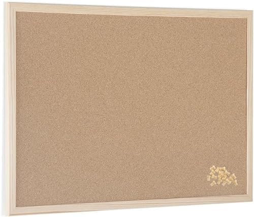 Papiertiger Korktafel/Natur Pinnwand mit Holzrahmen (40cm x 30cm) im Set mit Nadeln aus Kiefernholz