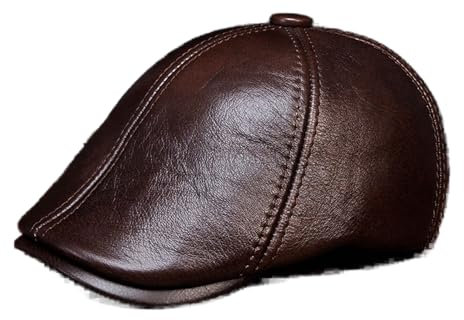 PACUM Lederhüte für Herren und Damen Männer Frauen-Barett-Hut-GEUNINE-Leder-Unisex-Eimer-Kappen-Mützen Warmes und süßes Geschenk (Color : Brown, Size : XXL(59 60cm))