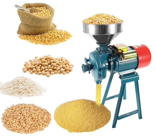 Electric Mill Grain Grinder, 2200W Wet Dry Cereals Grinder, Food Corn Coffee Wheat Feed Flour Grinding Milling Machine with Funnel, Adjustable Thickness and Washable, Wet and Dry