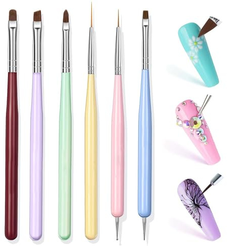 SHUBEIEUMI 6 Pièces Pinceau Nail Art, Set de Brosses pour Vernis Gel, Design Pen Outils, Dotting Tool Stylos pour Débutants et Professionnels