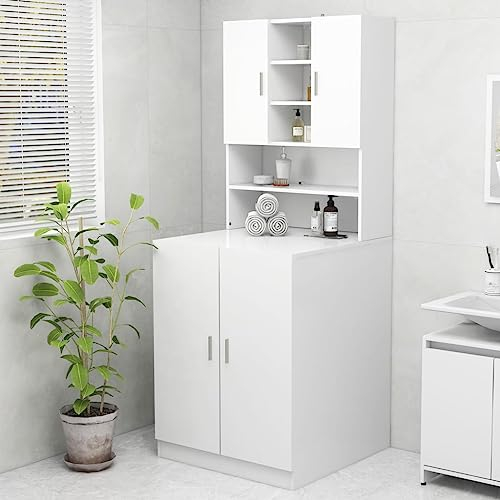 HXZZXS Mueble para Lavadora Con Puertas Blancas de Madera Contrachapada 70,5 x 25,5 x 90 cm - Armario Empotrado de Baño Alto
