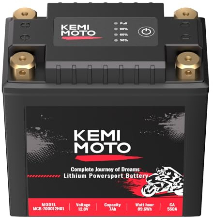 KEMIMOTO Lithium Motorcycle Battery YTX15L-BS/YTX14AH-BS LiFePO4 Lithium Battery 12v 7Ah, Pre-Charged Powersports Battery, with 4 Universal-Fit EVA Spacers, Compatible with Motorcycle ATV Jet Ski