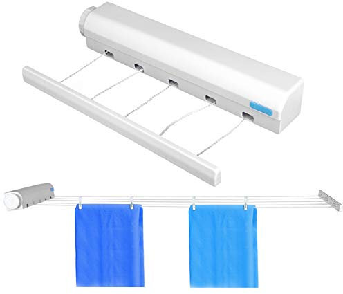 Einziehbare Wäscheleine für Innen- und Außenbereich - Wandmontage, Teleskop-Kleiderbügel, Seil - Wäscheständer für Badezimmer, Küchen