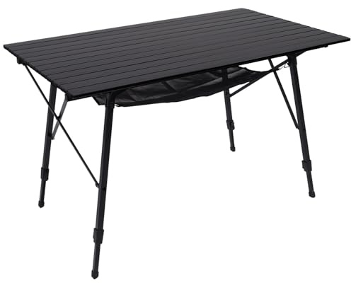 PORTAL Camping Table Portable Foldable with Adjustable Legs, Aluminum Folding Table Roll Up Table with Carrying Bag for Outdoor, Beach, Picnic, Backyards, BBQ and Party, Black, Big
