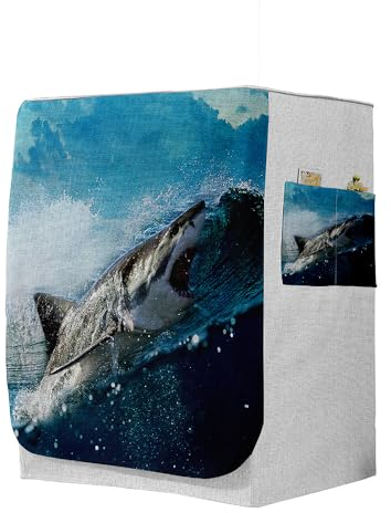 Highdi 3D Housse de Protection pour Machine à Laver, Chargement Frontal Housse à La Poussière avec Ouverture Frontale (Capacité S 6~7,5kg,Requin 2)