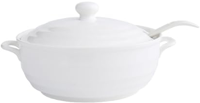 Terrina In Ceramica Bianca Con Doppio Manico, Ciotola Rotonda In Ceramica Bianca, Casseruola/pentola In Ceramica/pentole In Ceramica Con Coperchio For Cucina Domestica, 1200 Ml