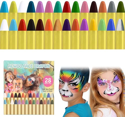 28 Farben Schminkstifte Kit Kinder, Gesichtsfarbe Schminkstifte, Gesichtsfarben KinderschminkeStifte Set, Abwaschbare Ungiftig Kinderschminke Stifte für Kinder Halloween Easter Party