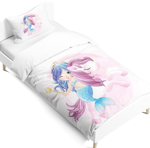 AVJWWD Housse de Couette Licorne pour Enfant Fille, Parure de lit en Microfibre avec Motif Licorne avec Fermeture Éclair, Ensembles de literie Cadeaux pour Filles (E, 120x150cm)