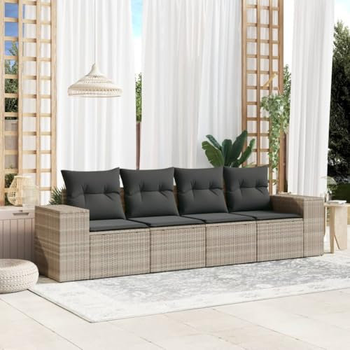 Homgoday Juego de 4 sofás de jardín con cojines para balcón, muebles de jardín, muebles de jardín, sofá de jardín, sofá de jardín, sofá de jardín, balcón, sofá de jardín, color gris claro