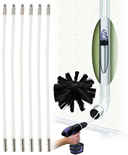 chimney sweep kit Duct Vent Cleaning Set， Chimney Sweep Kit, With 15 Nylon Bendable Rods 1 Brush Heads 1 Drill Connector 1 Long Brush For Fireplace Sewage Pipe Fume Hood(6 Rods,610mm)