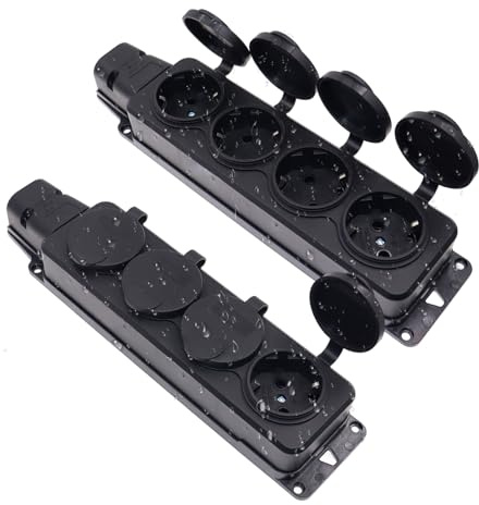 Aussensteckdose Wasserdicht 2 STK, 4 Fach Außensteckdose mit Klappdeckeln, IP54, 16A MAX 3500W Steckdosenleiste für Garten, Aussenbereich, Feuchtraum, (ohne Kabel)