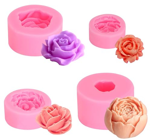 6 Pcs 3D Rose-Shaped Silicone Molds, Flower Silicone Molds | for Candle Making, Soap Molds, Fondant Baking, Dessert Chocolate Candy, Reusable
