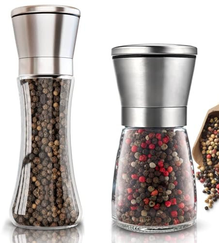 2 Piece Salero Pimentero Ajustable Spice Mill Set Molinillo Sal Ajustable Para Sal Gruesa Juego Molinillo Sal Molinillo Sal Para Sal Gruesa Para Especias, Pimienta, Sal y Guindilla