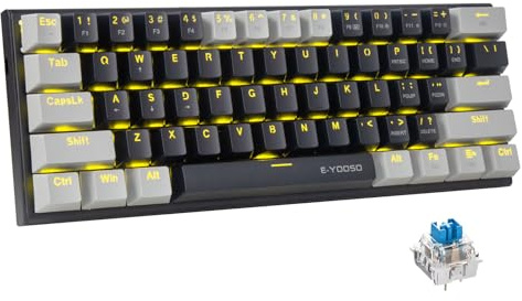 E-Yooso Z11 61Tasten Blaue Schalter, mechanische Gaming-Tastatur,US- Layout,60% mechanische Tastatur, kabelgebunden mit LED-Beleuchtung, ultrakompakte 60-Prozent-Computertastatur (Schwarzgrau)