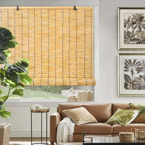 Retrò Tende in Bambu Parasole, Privacy Tapparella a Carrucola in Bamboo, Tessute Mano Persiane Decorative in Canna, Personalizzabile Decorazione Floreale Con Sollevatori, Traspirante Ambientali(Primar
