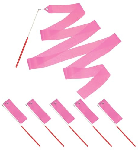 PATIKIL Nastrini da Ballo, Confezione da 6 78.7 Pollici Nastri da Ballo Ginnastica con Bacchetta Antiscivolo Bandiere da Ballo per Regali, Spettacoli di Talento, Baton Twirling, Rosa