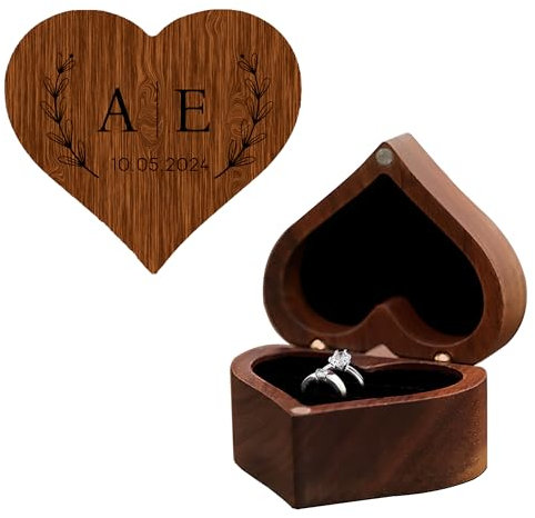 toyofmine Scatola Per Anelli Di Nozze e Fidanzamento in Legno, Con Chiusura Magnetica, Personalizzabile con Nomi Incisi, Regalo di Compleanno per Donne, Per Matrimonio (Cuore)