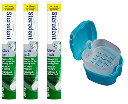 3 Pack Active Fresh Denture Cleaning Tablets - 90 Tablets, Denture Bath, False Teeth Cleaner, Retainer, Denture & Mouth Guard Sterilising Tablets, Multipack Bundle for Fresh Hygiene and Stain Removal