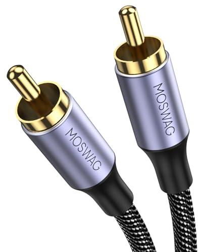 MOSWAG Subwoofer kabel, digital RCA koaxialkabel premium, RCA-kabel subwoofer, förgylld 24k, flätad nylon, för hemmabio, ljudsystem, förstärkare/HiFi (10 m)