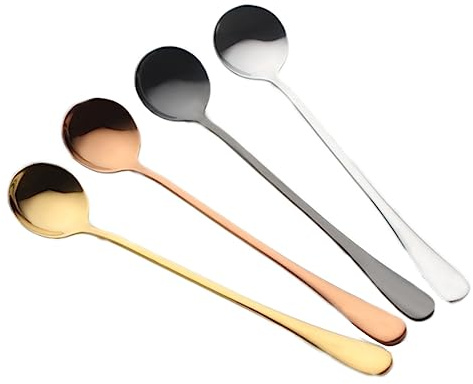 4 Pièces Cuillère à Mélanger Longue en Acier Inoxydable pour Thé | Dessert et Café, Style Moderne Élégant, Lot de 4, Usage Quotidien Cuisine