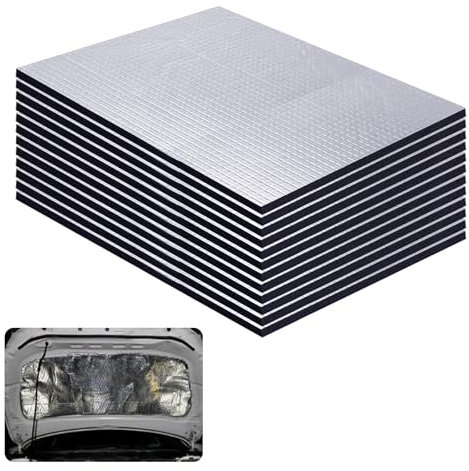 12 tappetini isolanti autoadesivi per auto, 25 x 18 cm, isolamento acustico e termico, pellicola di alluminio e schiuma antidrink, ritagliabili per porte, cofano, bagagliaio, interno