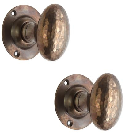 Infinity Decor Pair of Victorian Antique Hammered Oval Mortice Door Knobs Round Pull Handles Set - 58mm Victorian Knobs for Internal and External Doors