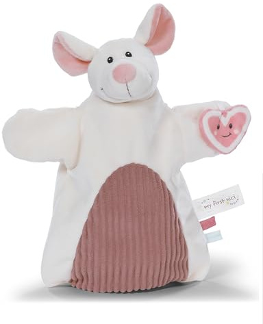 NICI Schmusetuch Handpuppe Maus 2in1 26x25cm - weiß - Kuscheltuch für Babys & Kleinkinder – Baby Schnuffeltuch zum Spielen, Greifen, Knuddeln und Entdecken - 61857