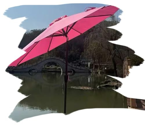 OPOLDBDMAC 270cm Sonnenschirm Sonnenschutz Strandschirm, Beidseitig Neigbar Gartenschirm Marktschirm Mit Kurbel Balkonschirm Terrassenschirm Für Garten,Balkon,Ohne Ständer(Pink)